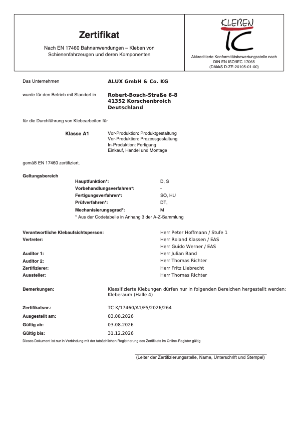 Klebezulassung Alux